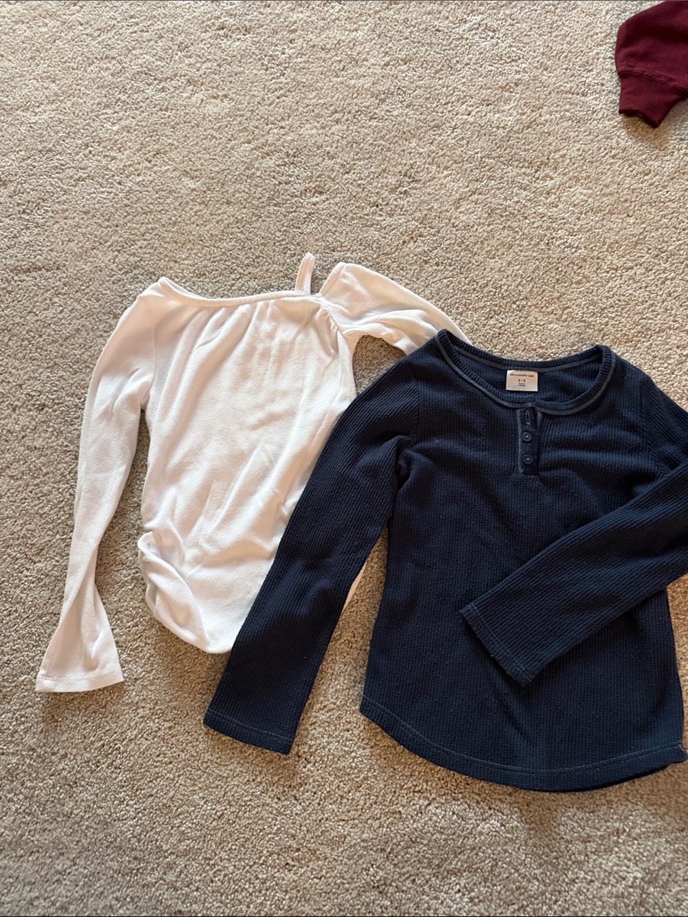 abercrombie kids White One-Shoulder Top & Navy Henley Long Sleeve Set